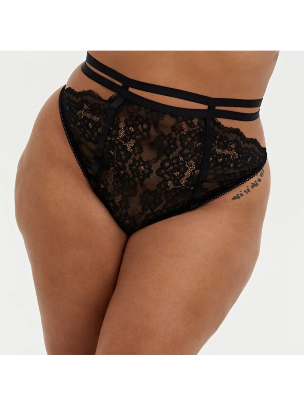 Black Lace High-Waist Strappy thong  - Women Intimates